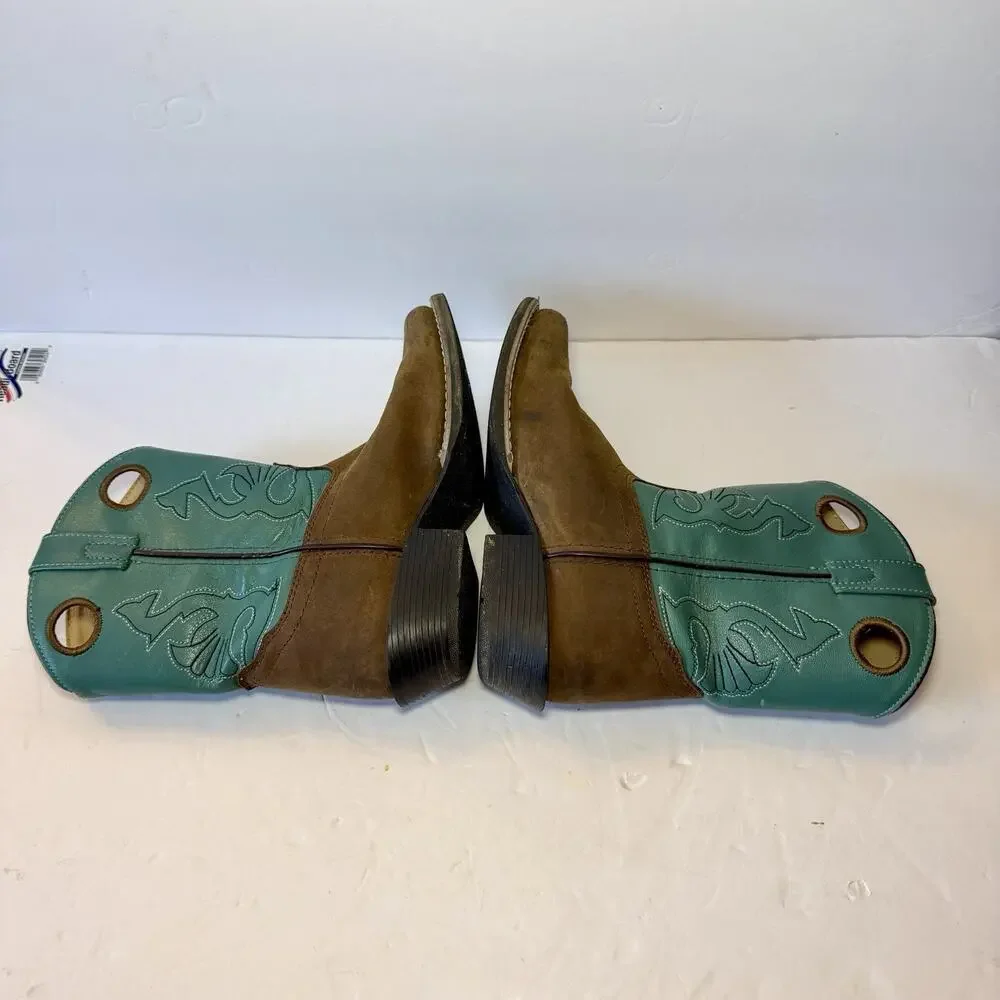 Masterson Girls Cowgirl Leather Teal Square Toe Boots RB2010C Size 2.5 - Picture 5 of 10